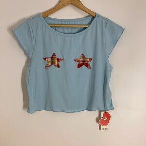 Cider‎ Women's Plaist Star Cropped Baby Doll Short Sleeve T Shirt Size 1XL NWT
